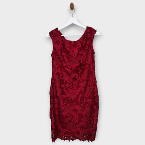 Lauren Ralph Lauren Women 4 Red Raydonna Cap Sleeve Day Sheath Classiccore Dress